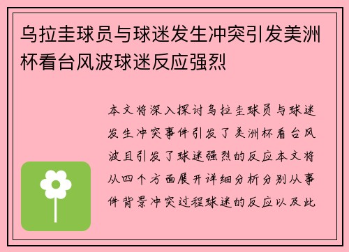 乌拉圭球员与球迷发生冲突引发美洲杯看台风波球迷反应强烈
